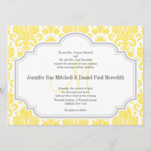 Invitations Monogram M Yellow Mariage damassé