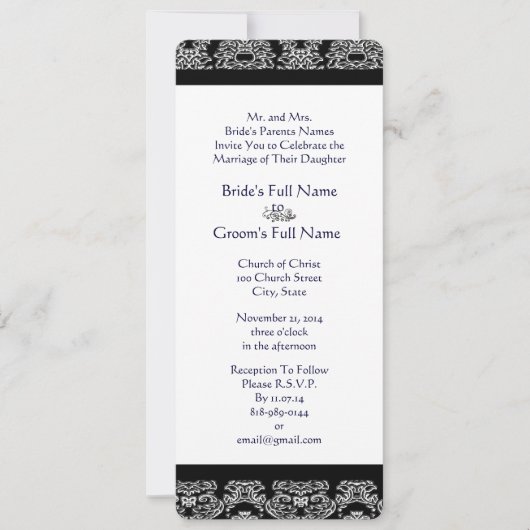 Invitations Monogramme Black Mariage damassé (Devant)