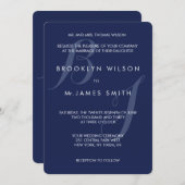 Invitations Monogrammed Round Marine Blue Wedding (Devant / Derrière)