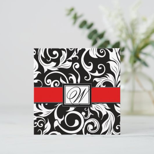 Invitations Monogrammes Black & Red Mariage damass (Debout devant)