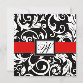 Invitations Monogrammes Black & Red Mariage damass (Devant)