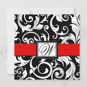 Invitations Monogrammes Black & Red Mariage damass