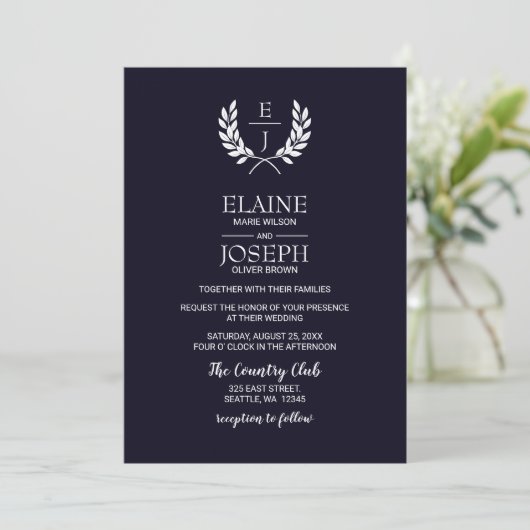 Invitations Monogrammes Classiques de la Marine (Debout devant)