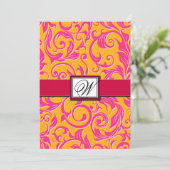 Invitations Monogrammes Damask Orange & Pink Weddi (Debout devant)