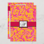 Invitations Monogrammes Damask Orange & Pink Weddi (Devant / Derrière)