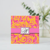 Invitations Monogrammes Damask Orange & Pink Weddi (Debout devant)