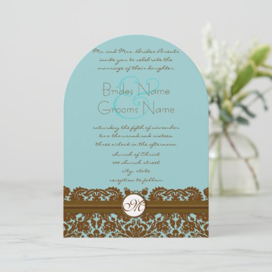 Invitations Monogrammes de Mint Mariage damassé (Debout devant)