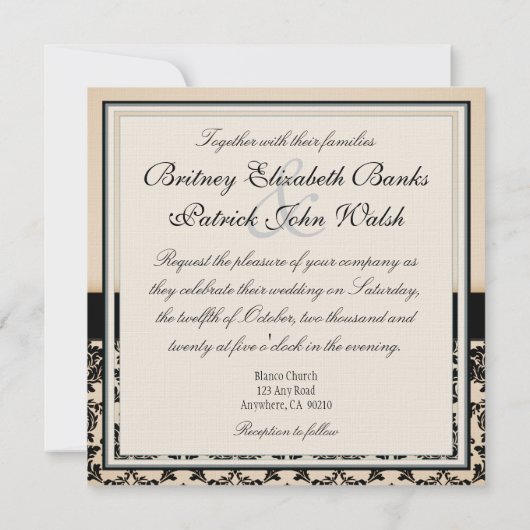 Invitations Monogrammes Ivory et Black Mariage dam (Dos)