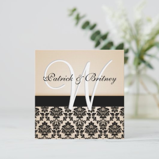 Invitations Monogrammes Ivory et Black Mariage dam (Debout devant)