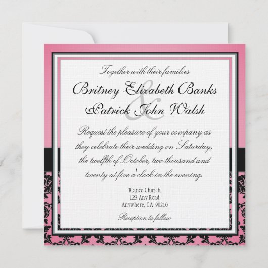 Invitations Monogrammes Pink & Black Mariage damas (Dos)