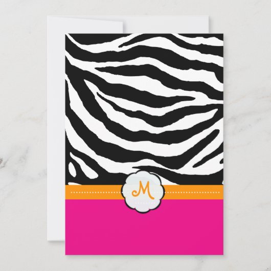 Invitations Monogrammes/Pink Hot/Orange/Zebra Wedd (Devant)