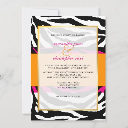 Invitations Monogrammes/Pink Hot/Orange/Zebra Wedd (Dos)