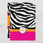 Invitations Monogrammes/Pink Hot/Orange/Zebra Wedd (Devant / Derrière)
