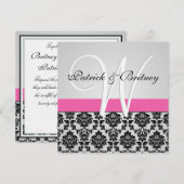 Invitations Monogrammes Pink & Silver Mariage dama (Devant / Derrière)