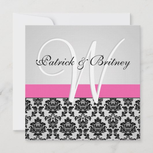 Invitations Monogrammes Pink & Silver Mariage dama (Devant)