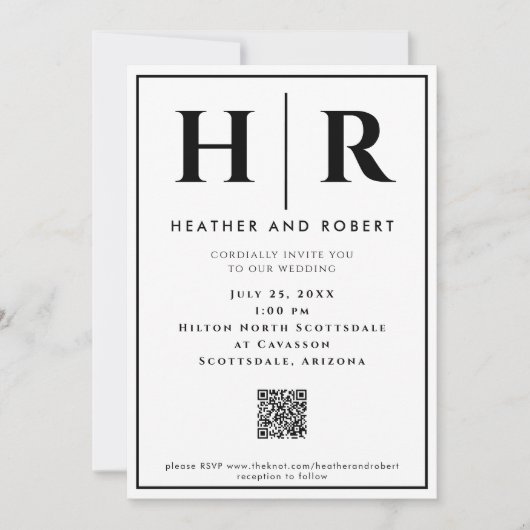 Invitations Monogrammes Simple Avec Code QR (Devant)