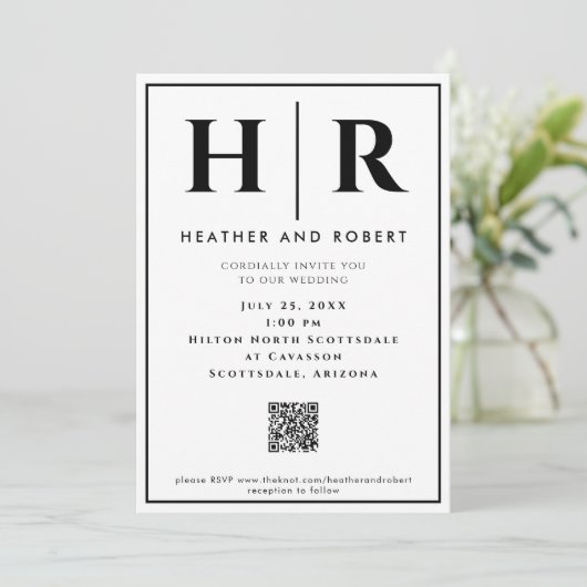 Invitations Monogrammes Simple Avec Code QR (Debout devant)