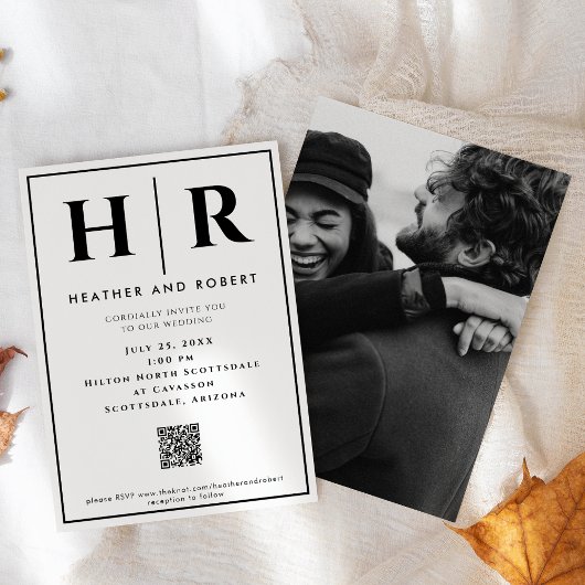 Invitations Monogrammes Simple Avec Code QR