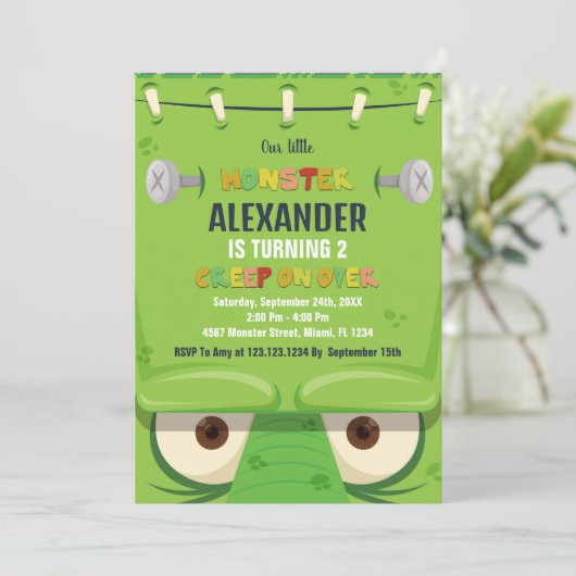 Invitations Monster Anniversaire, Monster Vert (Debout devant)