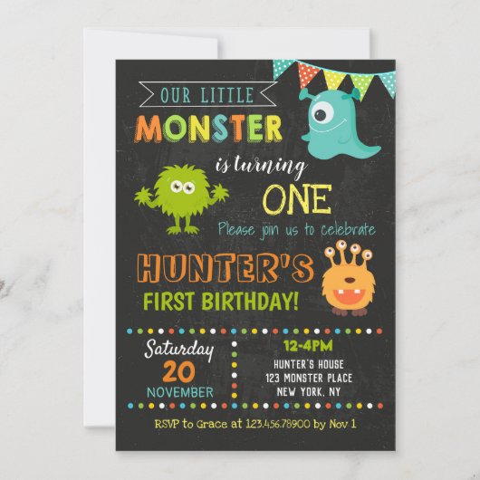 Invitations Monster Anniversaire - Petit Monster (Devant)