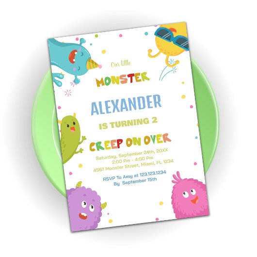 Invitations Monster Anniversaire Vert clair