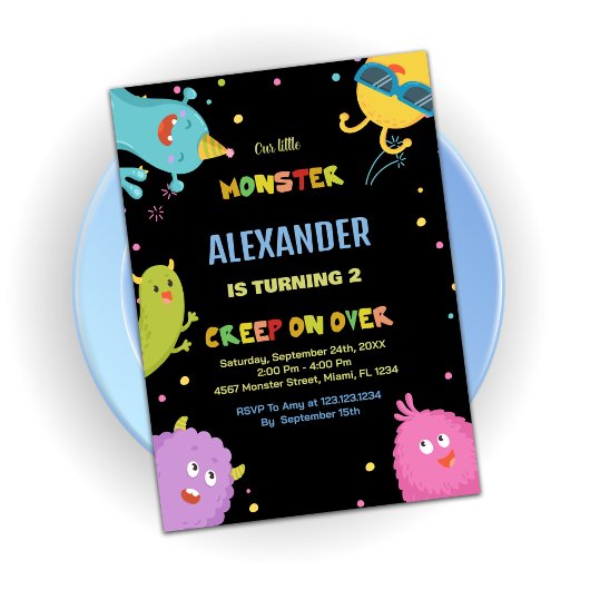 Invitations Monster Anniversaire Vert clair Noir