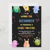 Invitations Monster Anniversaire Vert Orange Noir (Devant)