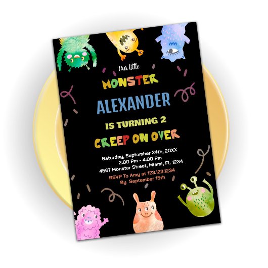 Invitations Monster Anniversaire Vert Orange Noir