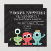 Invitations Monster Theme Birthday Party (Devant / Derrière)