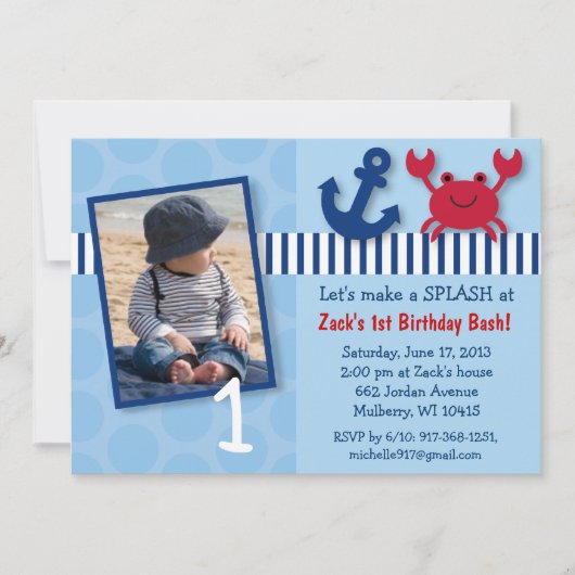 Invitations nautiques d'anniversaire de crabe (Devant)