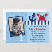 Invitations nautiques d'anniversaire de crabe (Devant / Derrière)