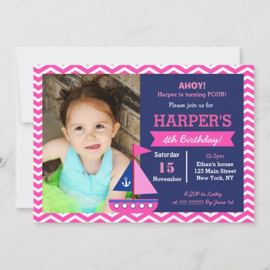 Invitations nautiques d'anniversaire de fille (Devant)