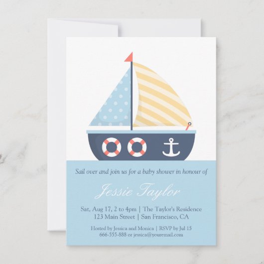 Invitations nautiques de baby shower de voilier (Devant)
