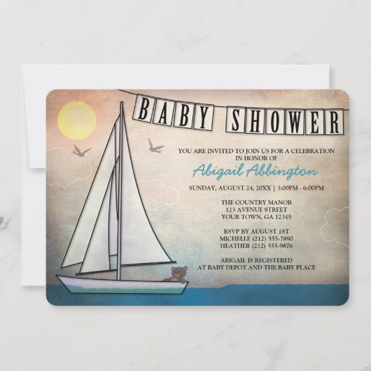 Invitations nautiques de baby shower de voilier (Devant)