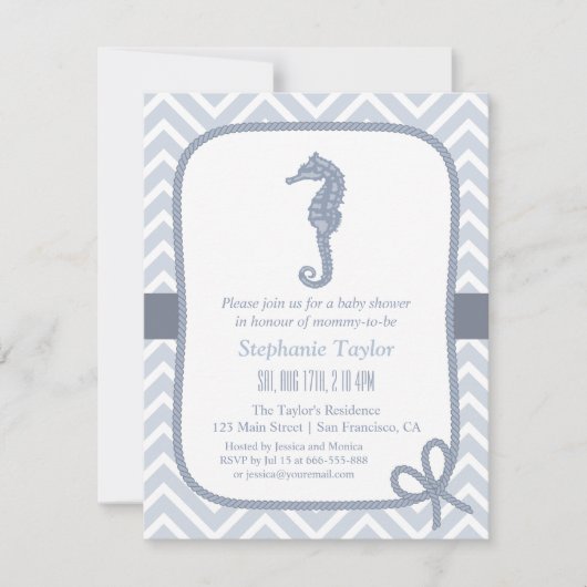 Invitations nautiques de baby shower d'hippocampe (Devant)