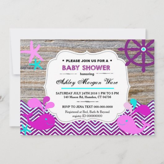 Invitations nautiques de bébé de baleines (Devant)