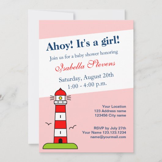 Invitations nautiques de douches pour bébés| phare (Devant)