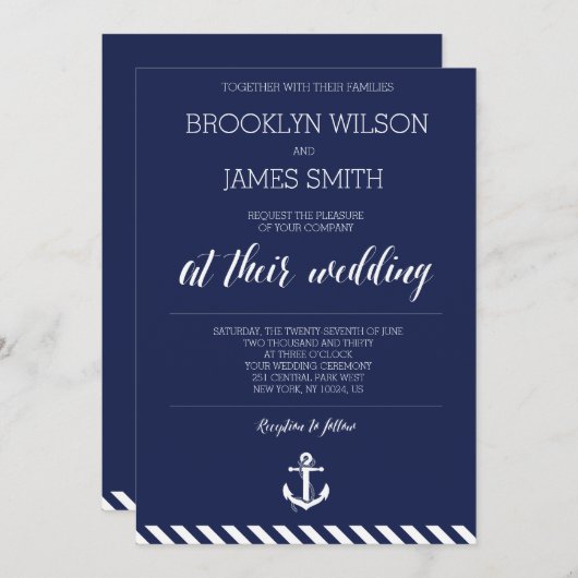 Invitations Nautiques De Mariage Avec Des Grandes (Devant / Derrière)
