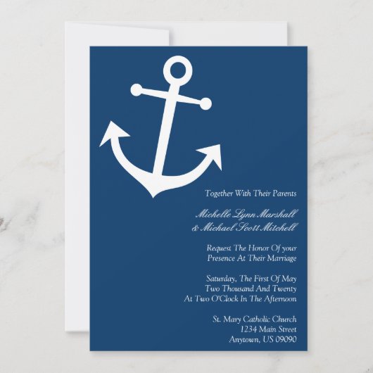 Invitations nautiques de mariage d'Ancre de bateau (Devant)