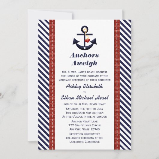 Invitations nautiques de mariage d'Ancre rouge de (Devant)
