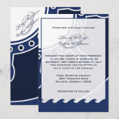 Invitations nautiques de mariage de bleu marine et (Devant / Derrière)