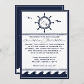 Invitations nautiques de mariage de bleu marine et (Devant / Derrière)