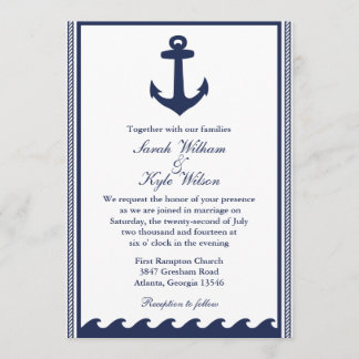 Invitations nautiques de mariage de bleu marine et