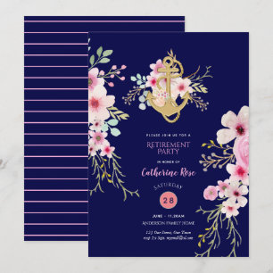 Invitations nautiques de retraite Marine bleu rose