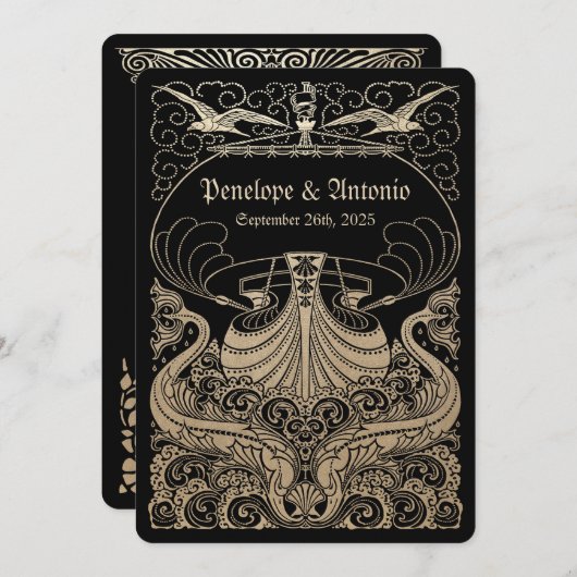 Invitations nautiques vintages de mariage de (Devant / Derrière)