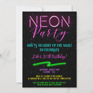 Invitations Neon Party, Invitations Neon