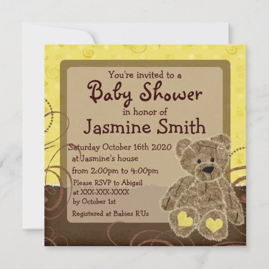 Invitations neutres de douche de nounours de brun (Devant)