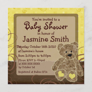Invitations neutres de douche de nounours de brun
