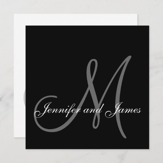 Invitations noires de mariage au monogramme blanc (Devant / Derrière)