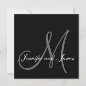 Invitations noires de mariage au monogramme blanc (Devant)